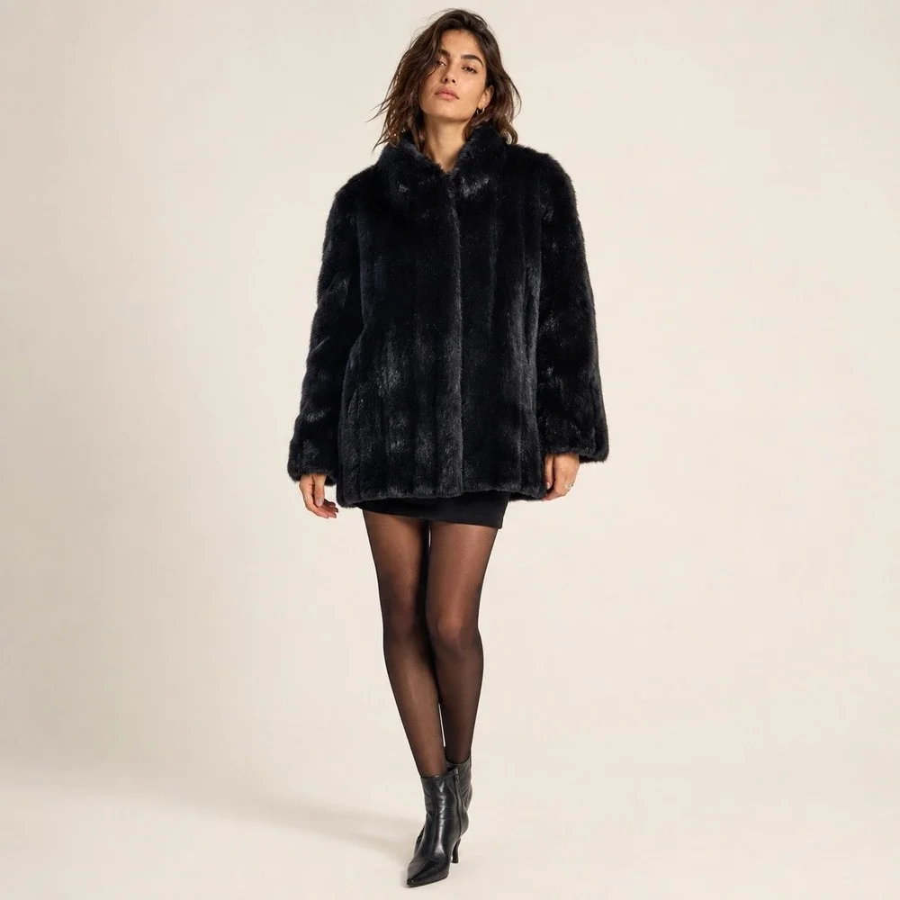 Vintage G-4000 Black Faux Fur Coat Made in USA Mob Wife Glam Small